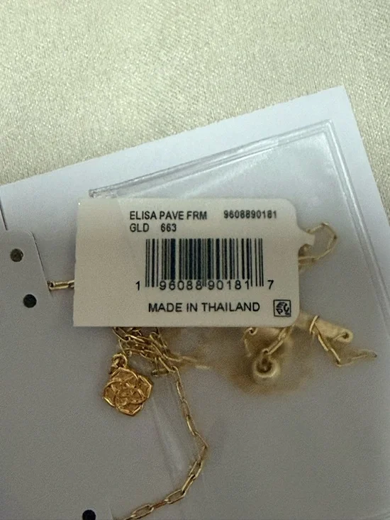 NWT Kendra Scott Elisa Pave Frame Gold Pendant Necklace in Pink Opalescent Resin - Picture 7 of 7